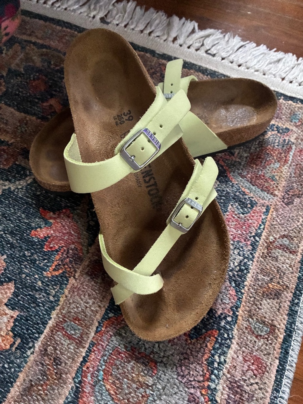 Birkenstock Mayari Nubuck Leather Sandals In Faded Lime